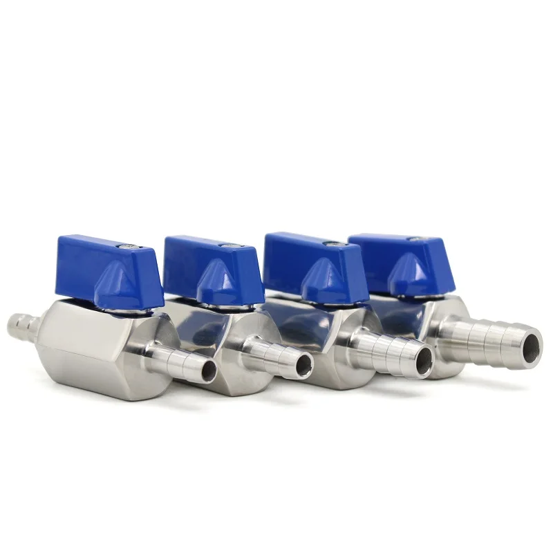 7mm 8mm 10mm 12mm Hose Barb Mini Sanitary Ball Valve Homemade Beer SUS 304 Stainless Steel With Blue Handle