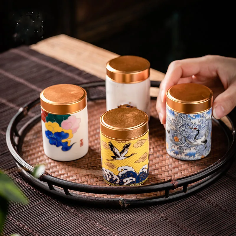 Colorful Enamel Portable Tea Caddy Ceramic Tea Can Mini Sealed Storage Tank Coffee Jars Kitchen Organizer Container Packing