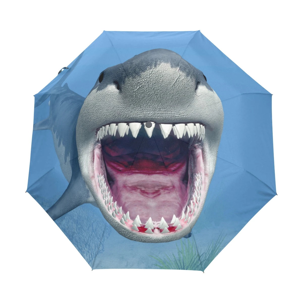 Hot Selling 3D Shark Rain Umbrella Male Ocean Fish Three Folding Women Automatic Umbrella Parasol With Black Coating Parapluie