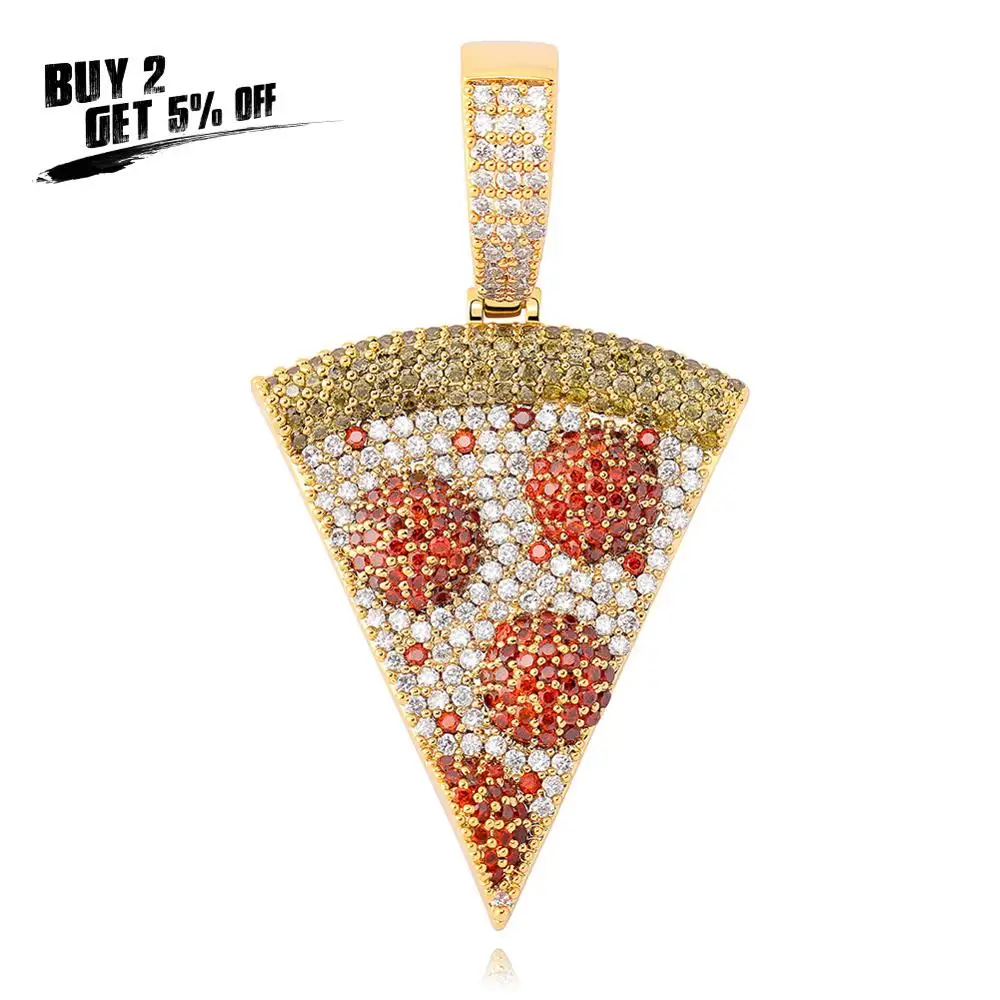 JINAO Iced Out Pizza pendant&necklace Copper Gold silvery Color Micro Paved Zircon Hip Hop Full Cubic zirconia Gift