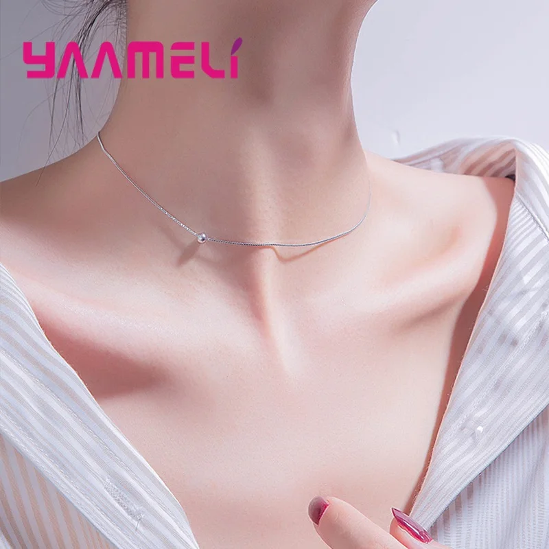 Simple 925 Sterling silver Bead Pendants Chain Pendant Necklace For Women Female Trendy Chokers Box Chains Birthday Day Gift