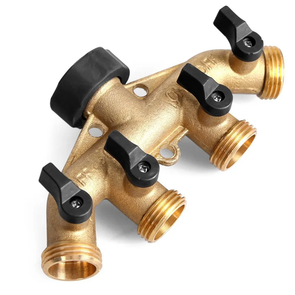 

Copper Garden Hose Splitter, 4 Ways, 3/4 ", Spigot Adapter, 4 Valves, Free Shipping