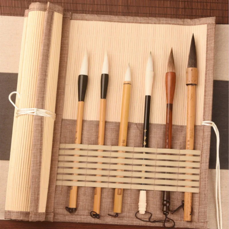Chinese Calligraphy Brush Rolling Curtain Pencil Bag Calligraphy Brush Holder Simple Portable Canvas Writing Brush Pen Case