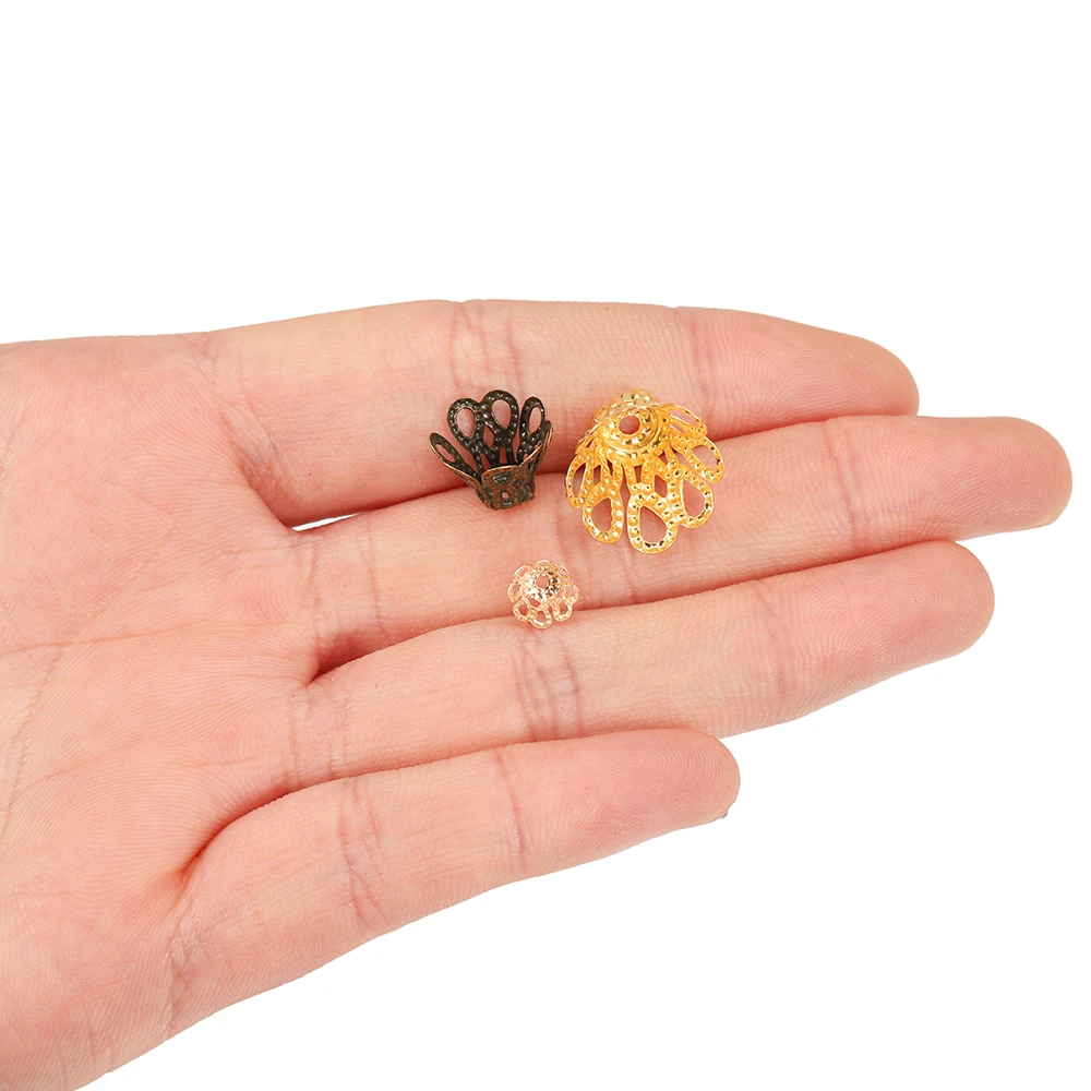 100 teile/los Gold Silve Vintage Blumen Filigrane Perlen Kappen Charms für Anhänger Diy Schmuck Finden Liefert Zubehör