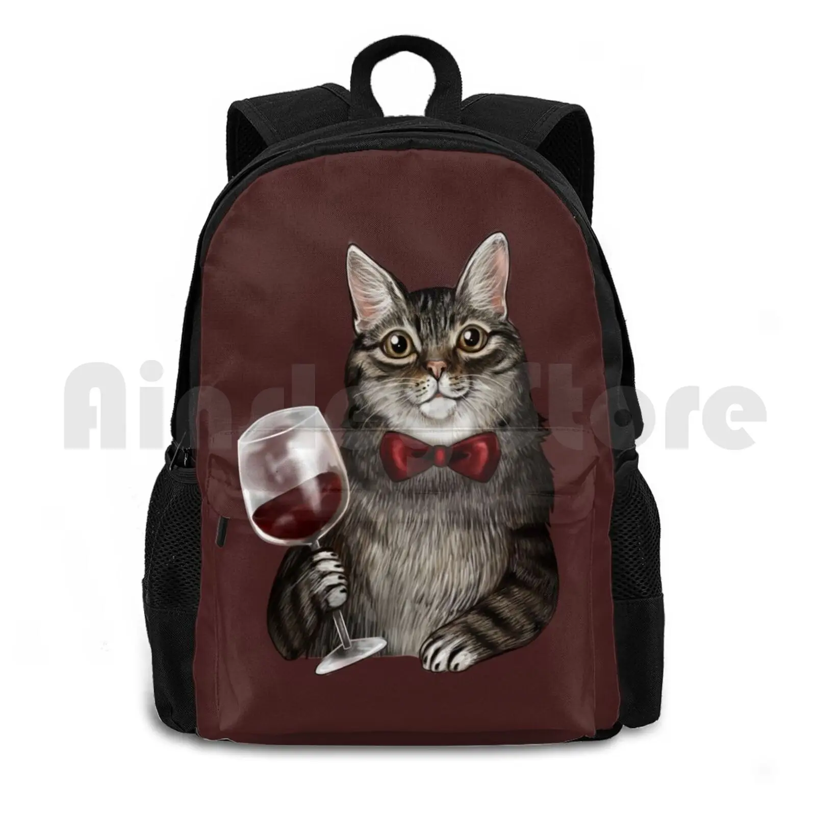 Wine Cat Grey Tabby Outdoor Hiking Backpack Waterproof Camping Travel Grey Cat Wine Red Wine Classy Cat Nyan Nyan Wine For Cats