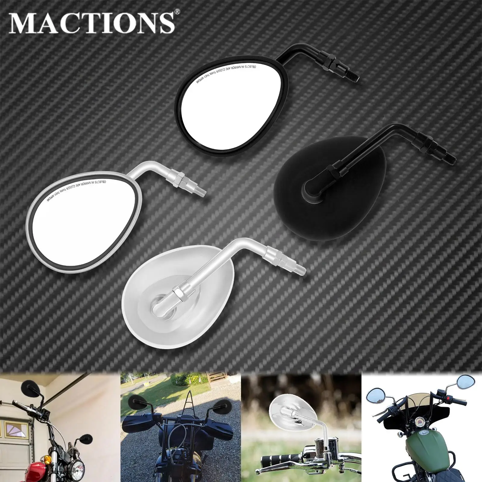 2xMotorcycle 10mm Rear View Side Mirror Black/Chrome For Indian Scout Bobber Vintage Roadmaster Chief Classic For Kawasaki