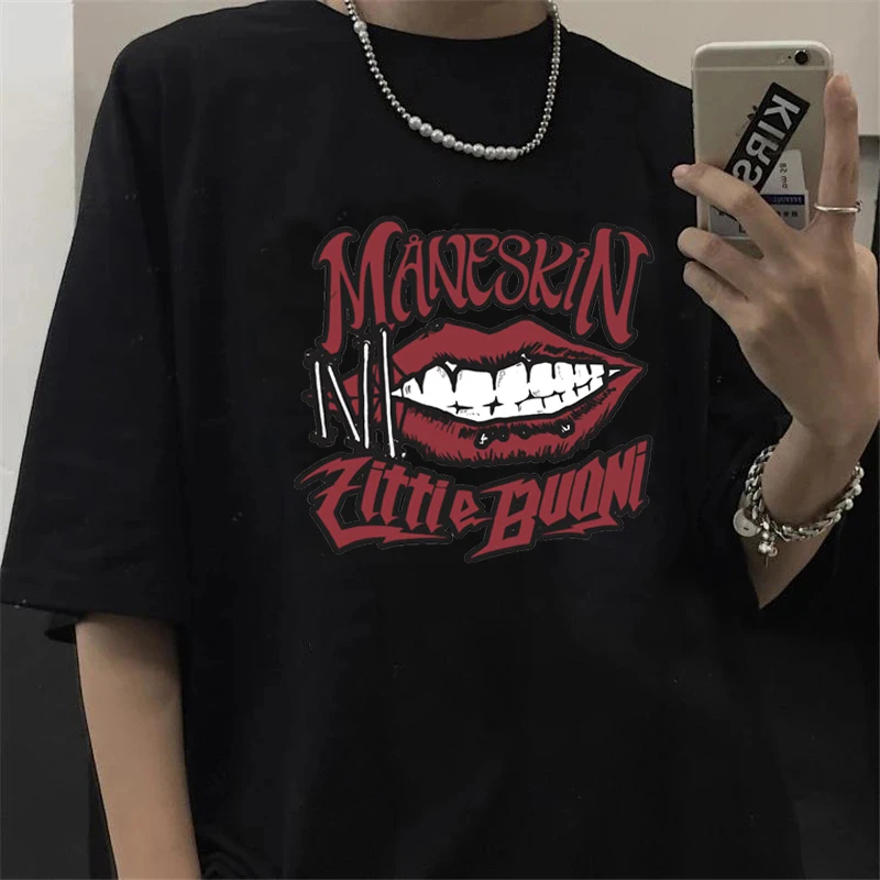 Seeyoushy Maneskin Hip Hop Print T Shirt Men Unisex Anime Graphic Summer T-shirt Casual Streetwear Tshirt Manga Top Tees Male