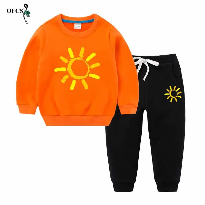 Selling Trend Boy Girl Clothes Winter Plus Velvet Warm Children's Sweatshirt  + Pants 2Pcs/Set  2-12Years Kids Outerwear Costume