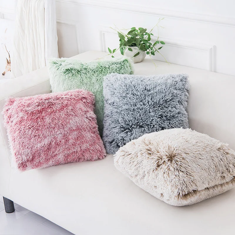 Double Colour Long Fur Plush Cushion Covers Sofa kussenhoes Coussin Decoration DecorativeThrow Pillowcase Travesseiro Cojines