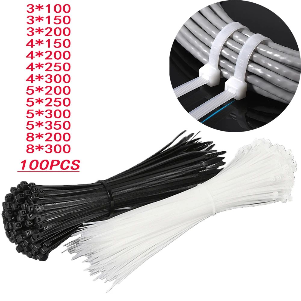 100PCS nylon cable tie self-locking plastic white fixed nylon cable tie plastic cable tie fixed cable tie 3x100 3x150 3x200