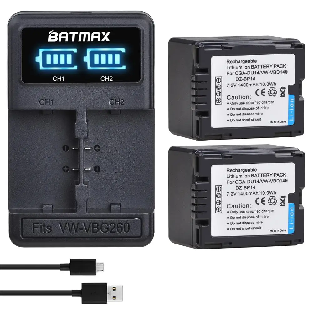 Batmax CGA-DU14 VW-VBD140 батарея + LED USB двойное зарядное устройство для Panasonic NV-GS330 GS400 GS408 GS500 GS508 MX500 PV-GS90 GS120