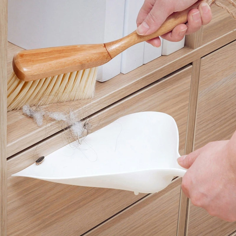 2pcs/set Desktop Cleaning Set Mini Bamboo Broom Dustpan Shovel Sweep Handheld Cleaning Brush Household Cleaner