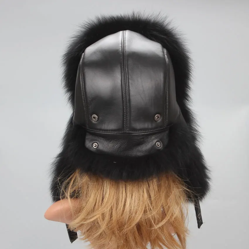 Genuine Silver Fox Fur Hat with Ear Flaps Real Natural Fur Caps