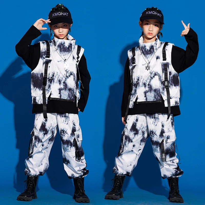 Trend Tie-Dyed Vest Pants Hip Hop Kids Dance Clothing Long Sleeves Performance Suit Boys Girl Modern Concert Jazz Costume BL7342