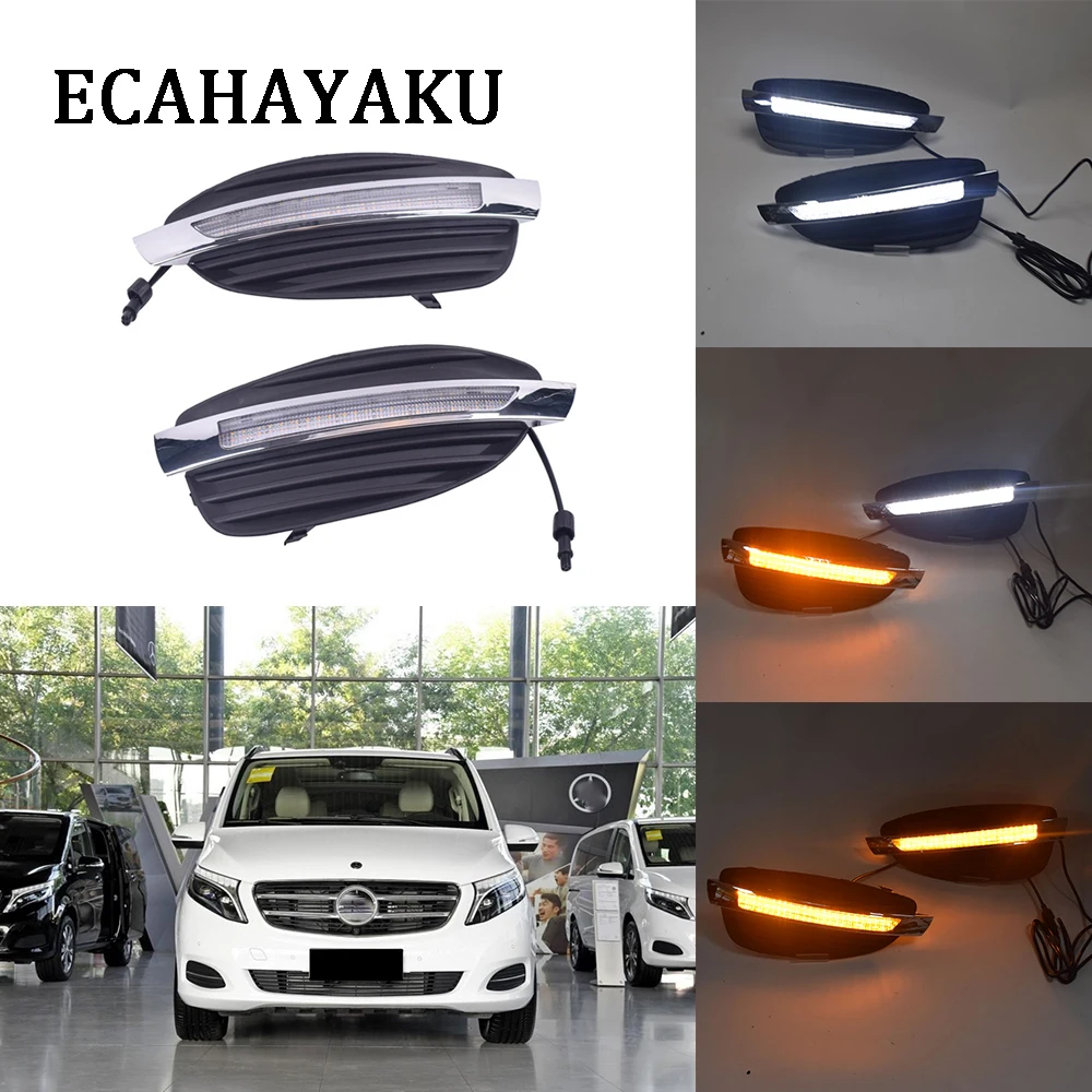 

2Pieces Car Accessories LED Daytime Running Lights Turn Signal Yellow 12V Daylights DRL for Mercedes-Benz V250 V260 2016~2018