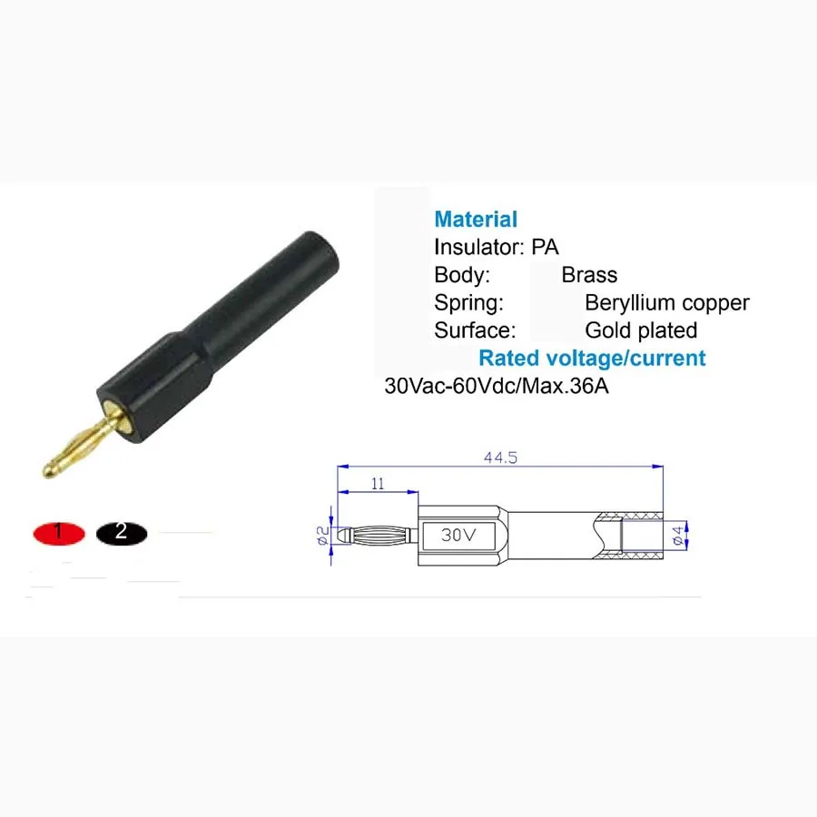 2 Pcs ทองแดงสีแดง/สีดำทอง2มม.มินิปลั๊กกล้วย4มม.Jack Connector หญิงอะแดปเตอร์สำหรับปากกามัลติมิเตอร์