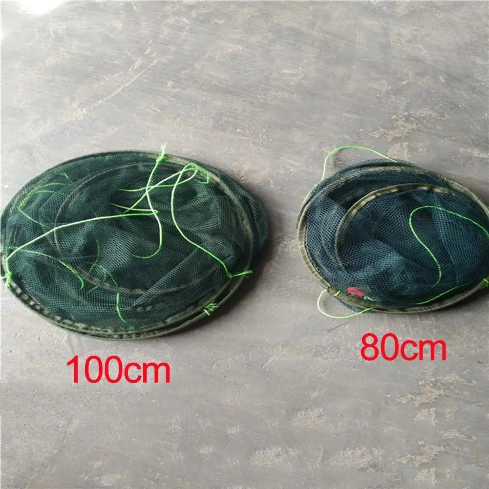 80/100CM Foldable Hanging Wire Fishing Net Steel Wire Mesh Fish Cage Bait Crab Shrimp Pier Pond Shrimp Minnow Trap Dip Mesh