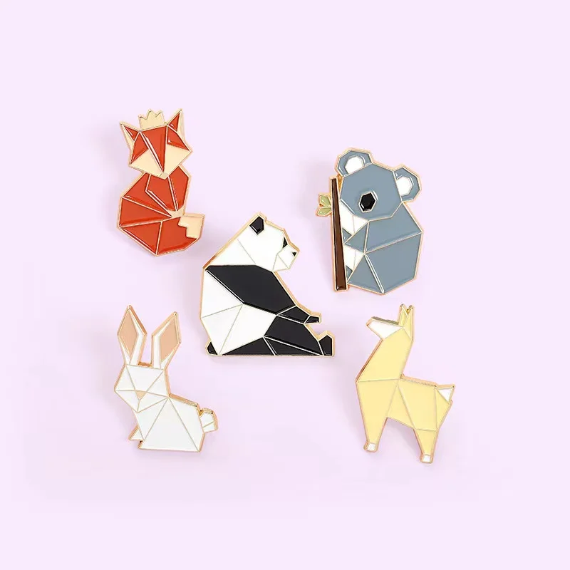 Drop Shipping 5 Styles Origami Animals Fox Enamel Pin Baby Panda Badges Bunny Koala Brooches Jewelry Gifts for Friends Wholesale