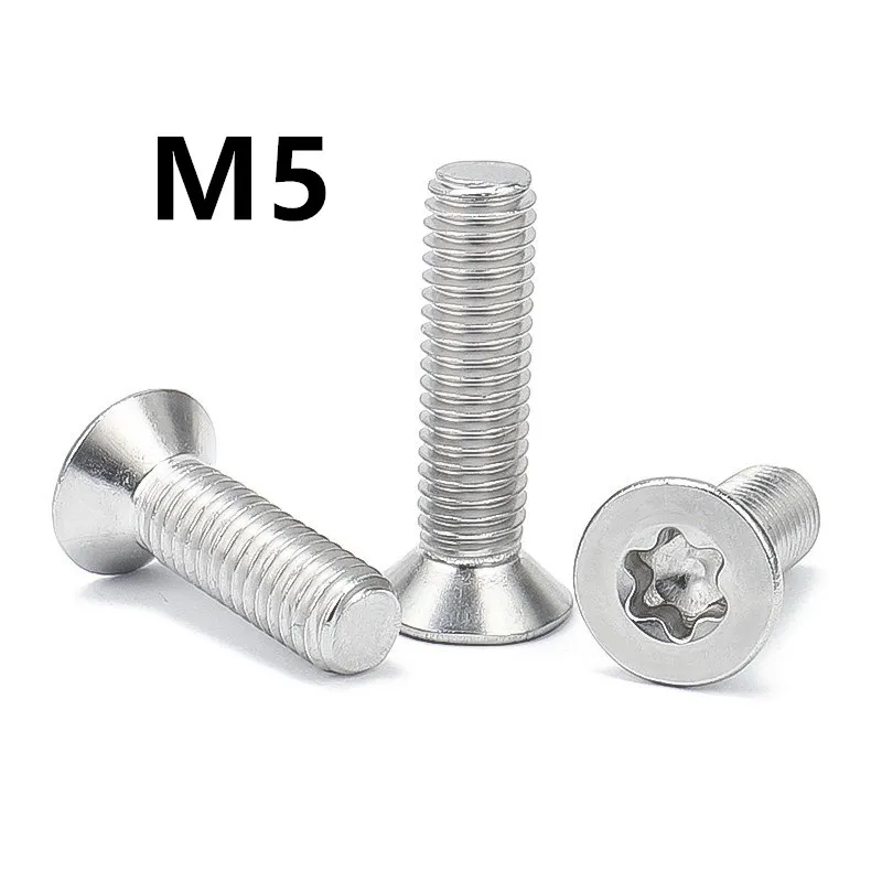 100pcs/lot GB2673 M5x6/8/10/12/14/16/18/20/22/40mm 304 Stainless steel countersunk head torx screw flat six-lobe machine screws