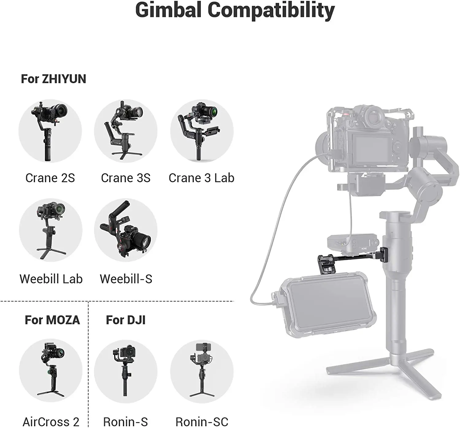 SmallRig Adjustable Monitor Mount for DJI RS / RSC/RS 2 /For ZHIYUN CRANE 3/CRANE 3S/ WEEBILL-S For MOZA AirCross 2 Gimbals 2889