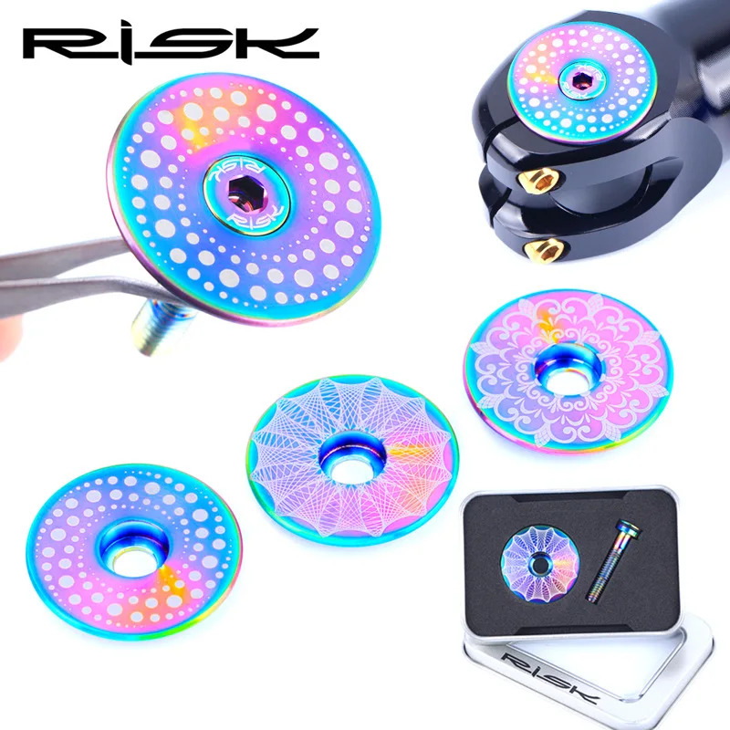 

Risk 1 set Lightweight Titanium Alloy Bicycle Headset Cap + M6*30mm Bike Headset Stem Bolt 3 Colors Headset Screw Bicycle Parts