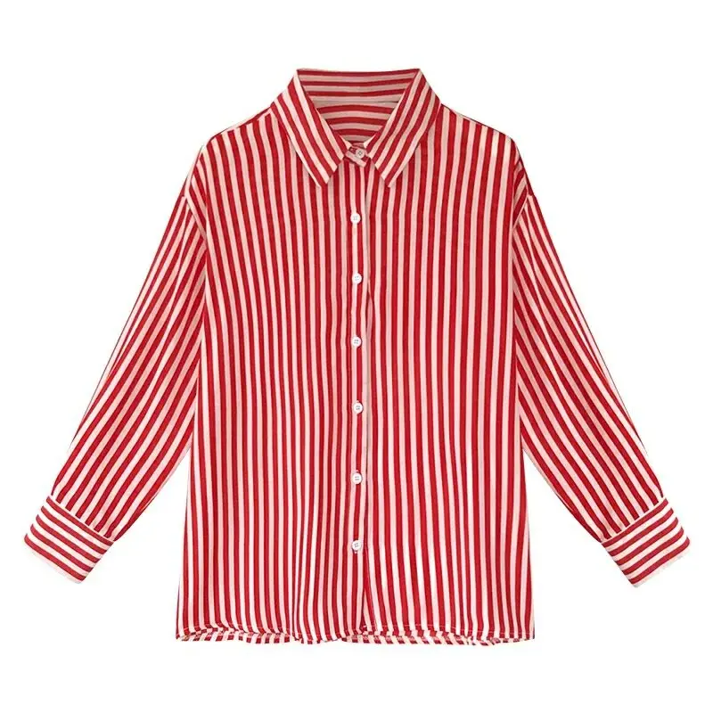 Blusa informal de manga larga para mujer, camisa a rayas sin tirantes para primavera y otoño, 2019