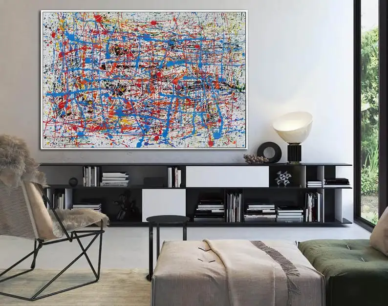 

Large Abstract Art Canvas Modern Abstract Painting Original Colorful Painting Large Oil Painting Pollock Splatter Painting