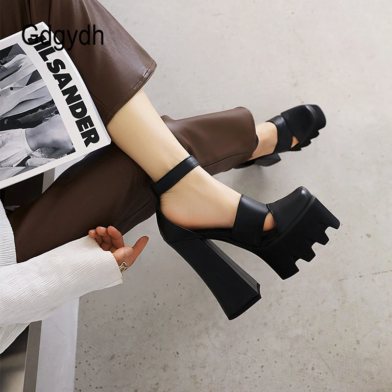 Gdgydh Punk Rock Style Platform Sandals Women Ankle Strap Belt Buckle Hegith Heels 15cm Sexy High Heels Shoes Cut Out Plus Size