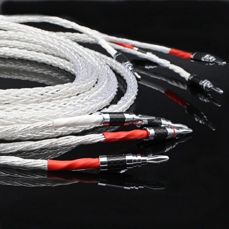 1Pair 8ag OCC Silver-plated Hifi Speaker Cable High Performance Speaker Amplifier sound Connecting line with Banan