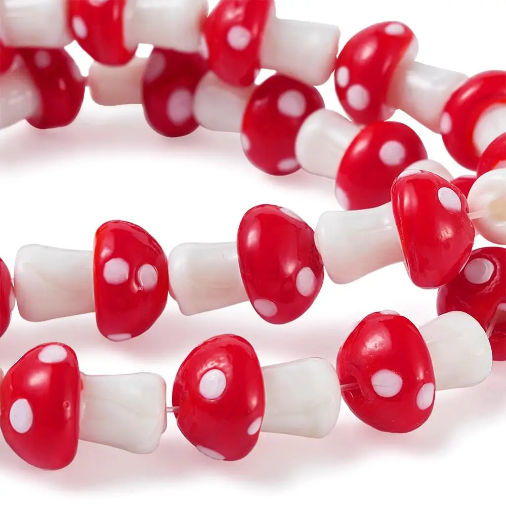 2 Strands Red Mushroom Beads Handmade Lampwork Glass Beads Fit Beading Jewelry DIY Crafts Earrings Necklace Making 16x12mm