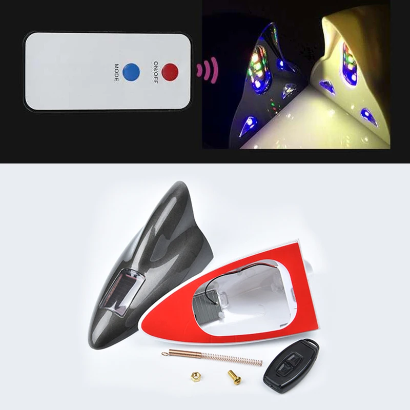 Universal Car Warning LED Signal Antenna Decoration Shark Fin Aerials Waterproof Piano Paint For Renault Sport Opel Astra Clio