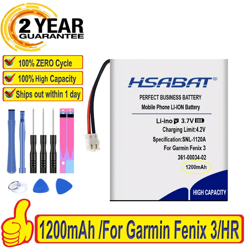 Top Brand 100% New 1200mAh 361-00034-02 Battery for Garmin Fenix 3,Fenix 3 HR Fenix3 GPS sports watch Batteries