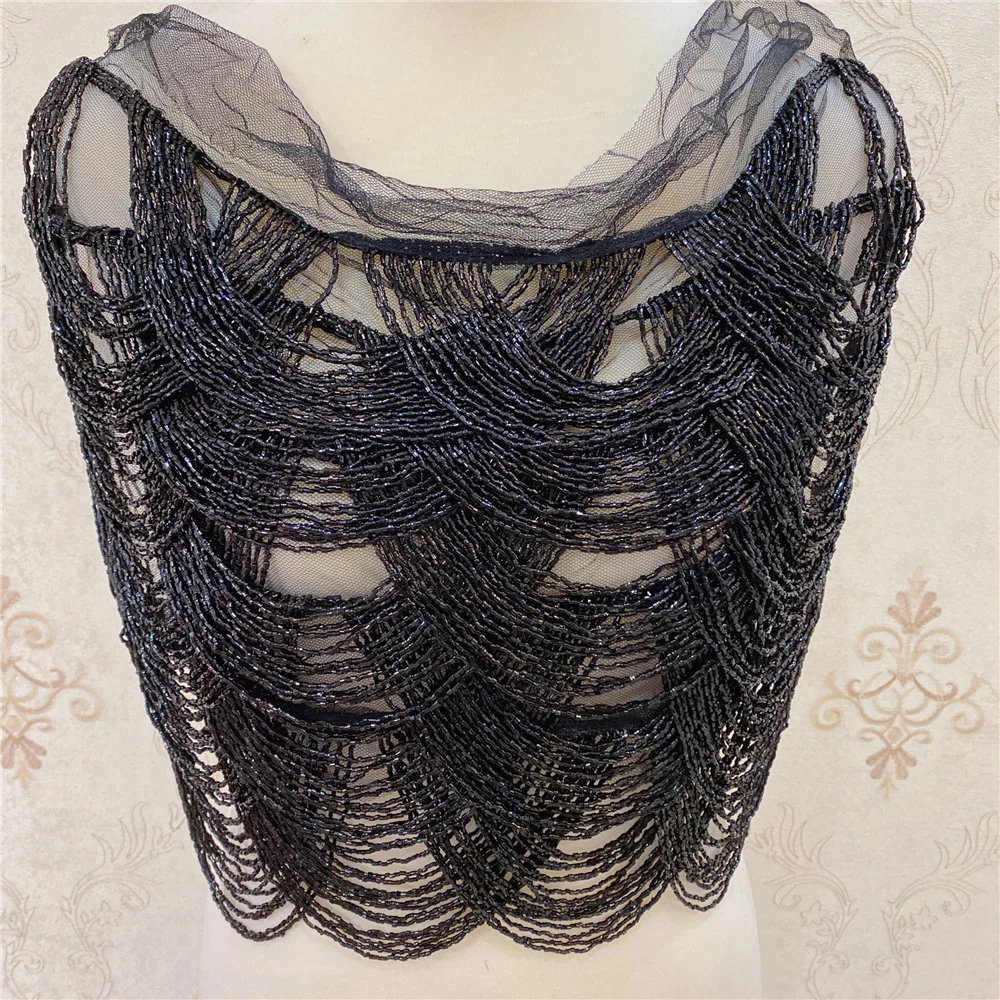 gold single side Tassels wedding embroidered collar with beaded tassels appliques neckline with fringe