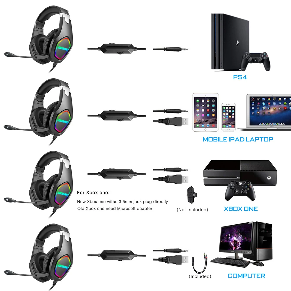 Cuffie da gioco per Computer cuffie da gioco PS4 cuffie Stereo per PC Stereo con microfono regali luce a Led