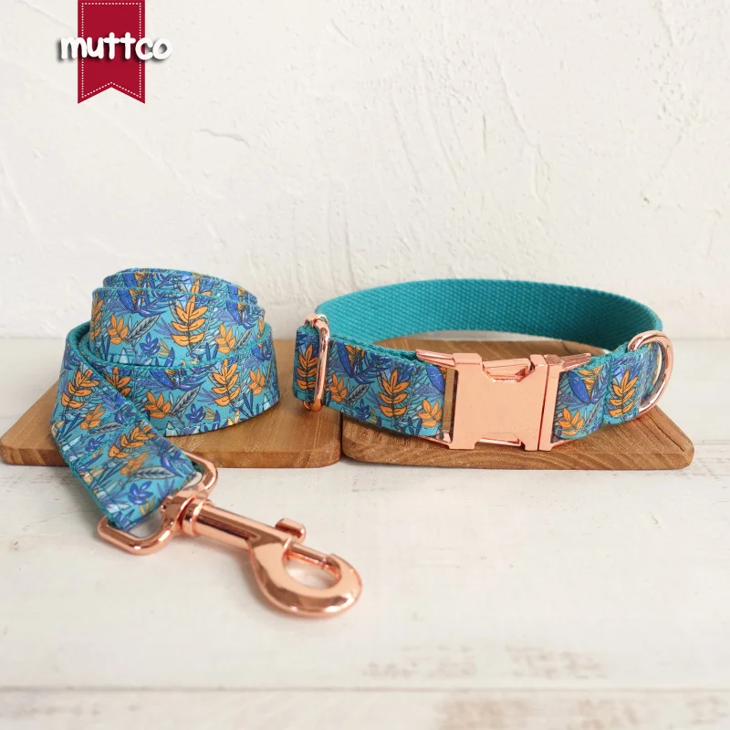 MUTTCO retailing colorful useful handmade collar THE LEAF 5 sizes dog collar leash UDC066M