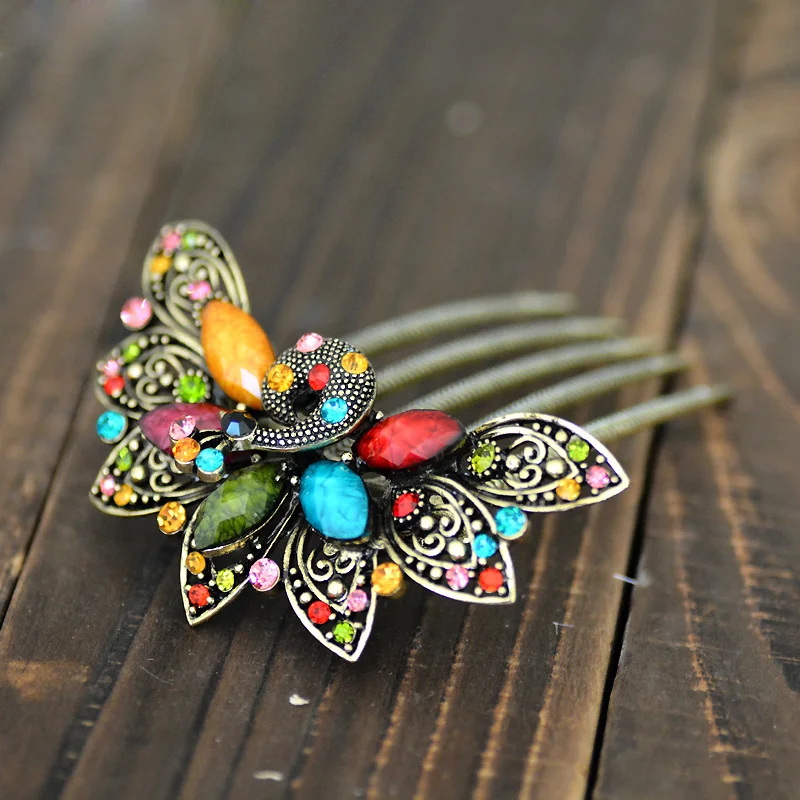 Morkopela Peacock Hair Comb Clip Chinese Hair Pin Jewelry Banquet Rhinestone Hairpin Hair Accessories For Women