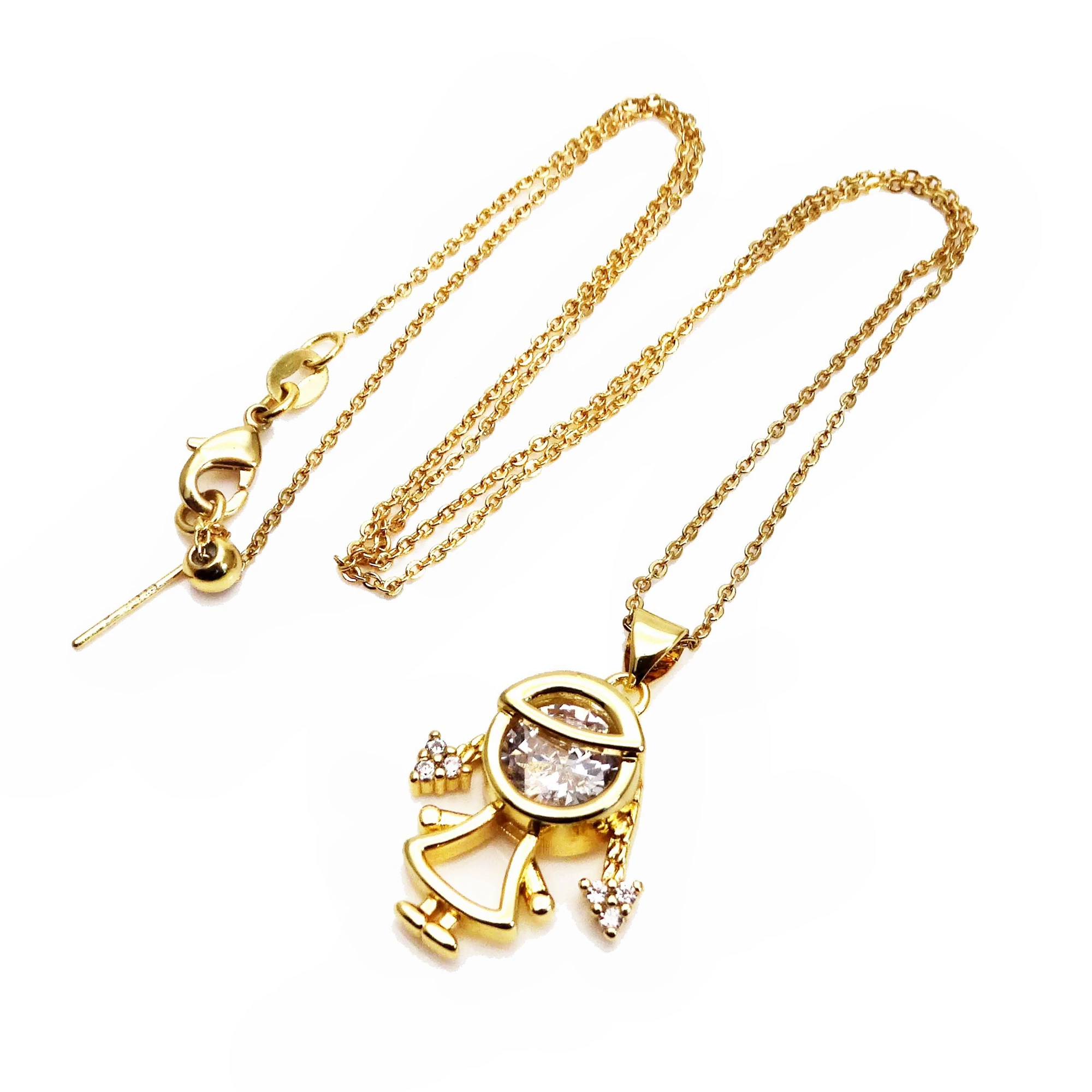 Micro zircon Couple pendant necklace Cute boys and girls copper gold plated DIY neck catenary necklace jewelry