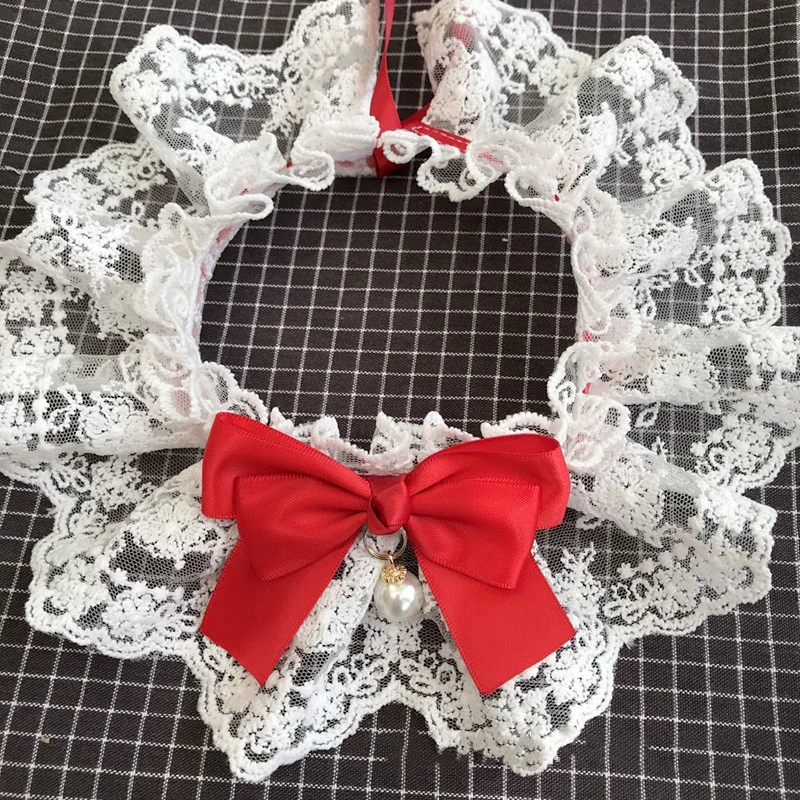 Lace Bowknot Collar for Dogs Cats Vintage Kitten Puppy Necklace Sweet Scarf Cat Collar Bib Puppy Accessories Maltese Schnauzer