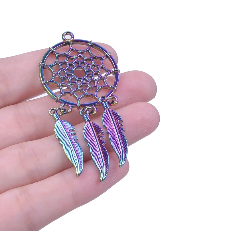 10Pcs Rainbow Alloy Charms Lucky Dreamcatcher Pendants Accessories For Jewelry Crafts DIY Necklace Earrings Bulk Item Wholesale