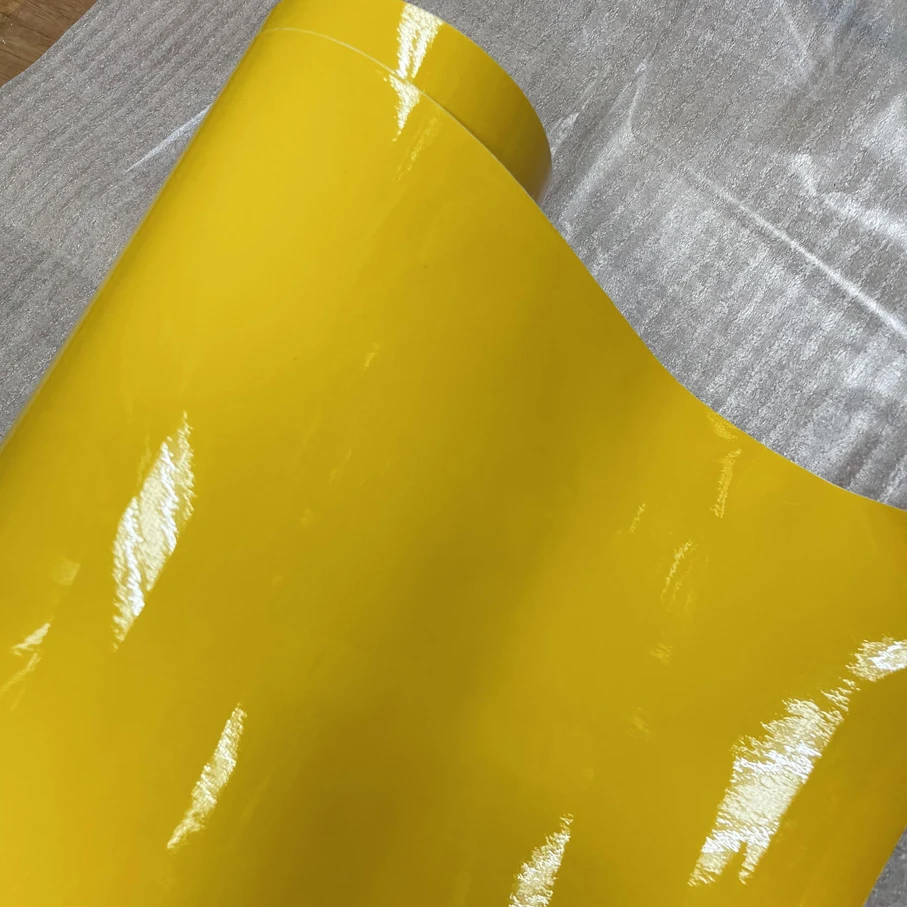 

50CMX150/200/300CM Лидер продаж, блестящая желтая виниловая пленка с глянцевой желтой пленкой без пузырьков воздуха, глянцевая желтая автомобильная пленка, наклейка на автомобиль