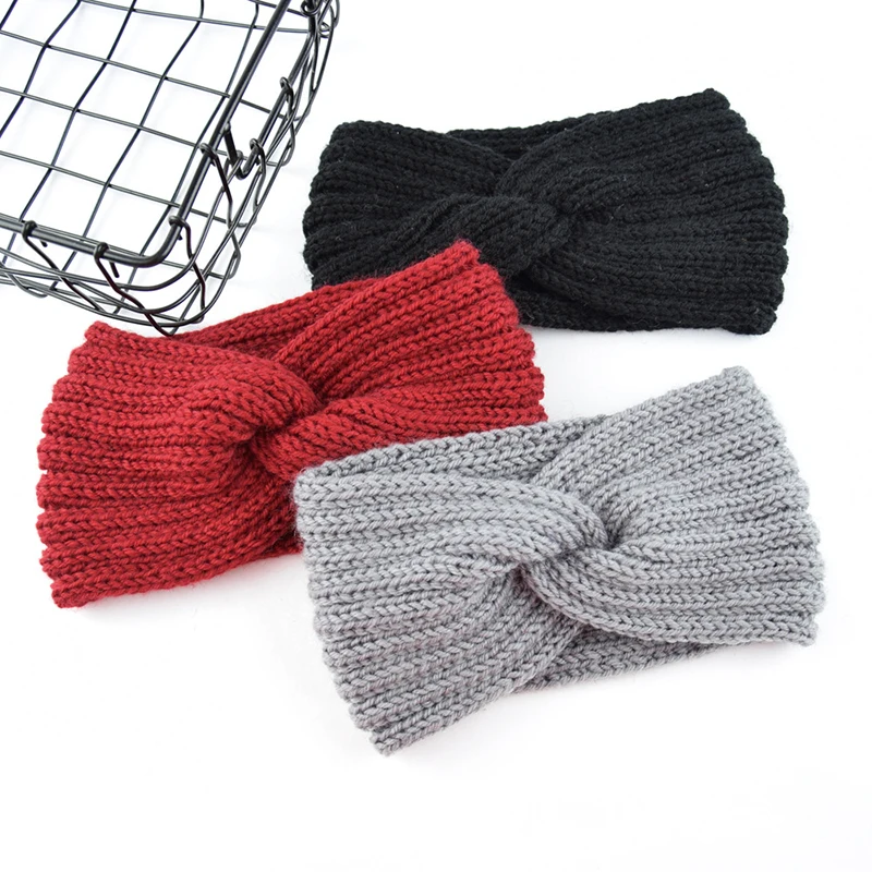 Women Knitted Headband Elastic Twisted Knot Cross Turban Headwrap Autumn Winter Girl\'s Solid Color Hairband Hair Accessories