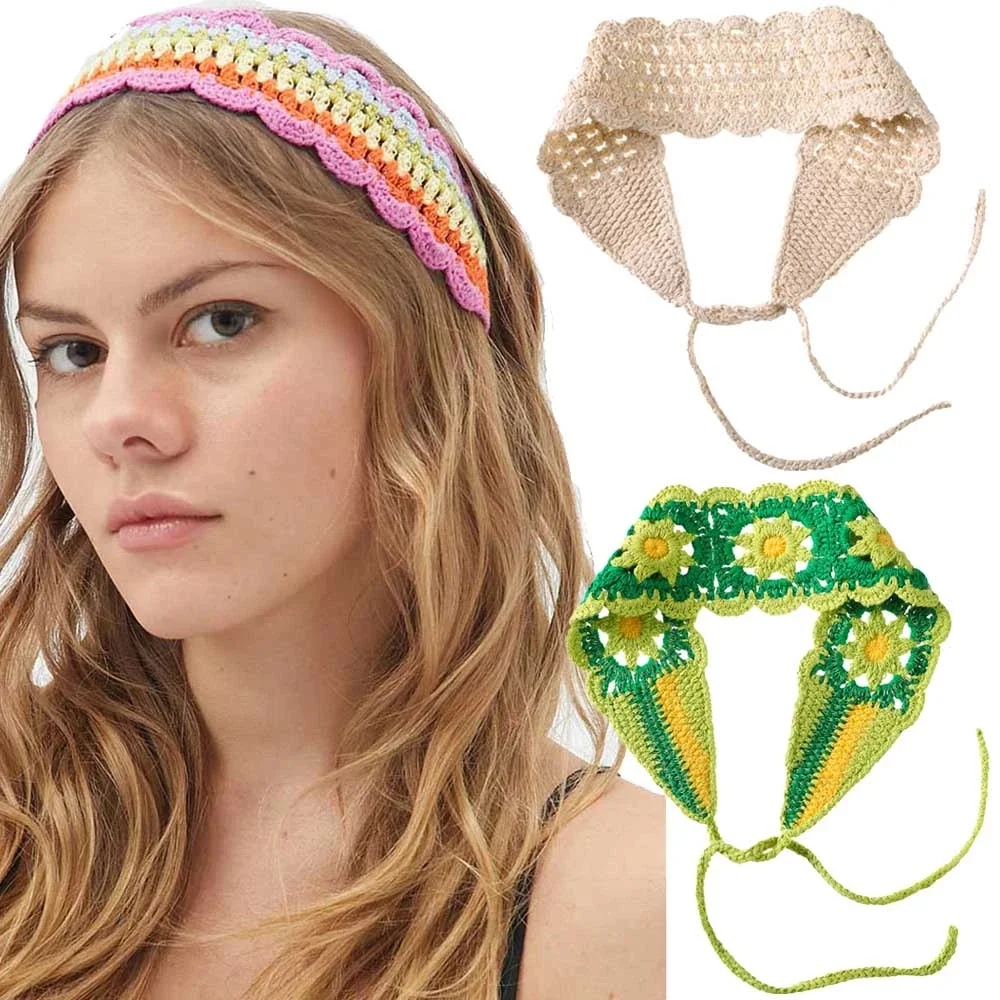 Haimeikang nova faixa de cabelo de crochê mulheres cachecol cor sólida de tricô headbands bandanas largas hairbands elásticos acessórios de moda