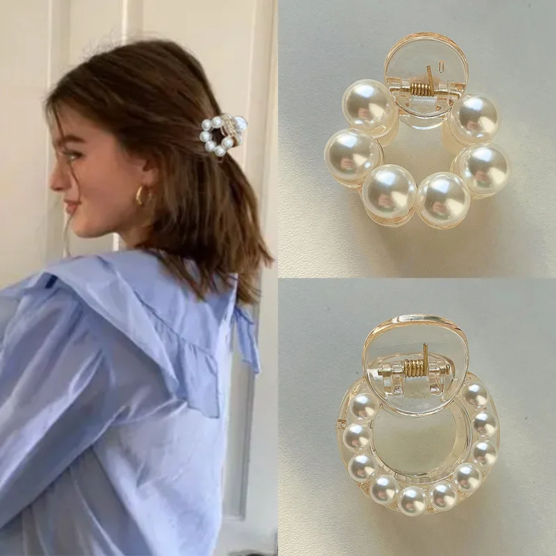 Kobiety słodki Mini okrągły peruka perłowa pazur Chic Barrettes pazur krab spinki do włosów stylizacja spinki do włosów moda dziewczyny akcesoria do włosów