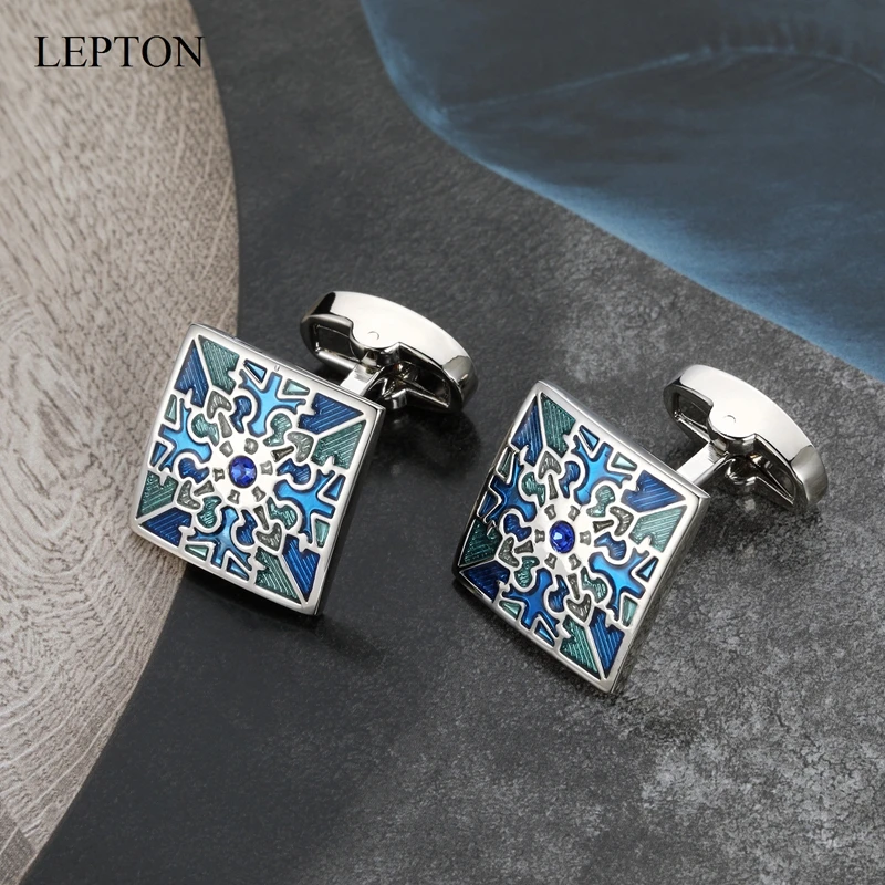 Lepton abotoaduras quadradas esmaltadas, abotoaduras clássicas de cristal, presente para homens, dia dos pais, amantes, amigos, aniversários de casamento, aniversários