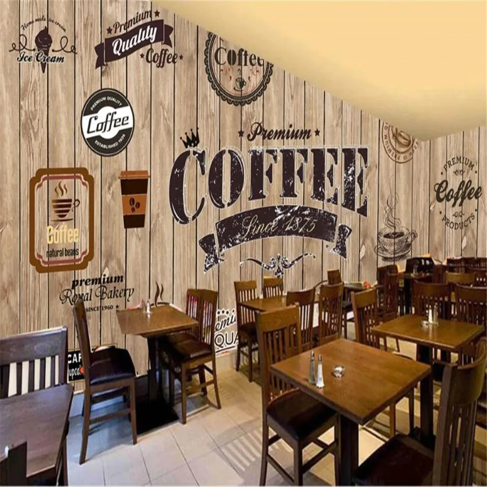 Milofi customized photo wallpaper 3D wood board shading retro coffee label background wall painting home decoration painting