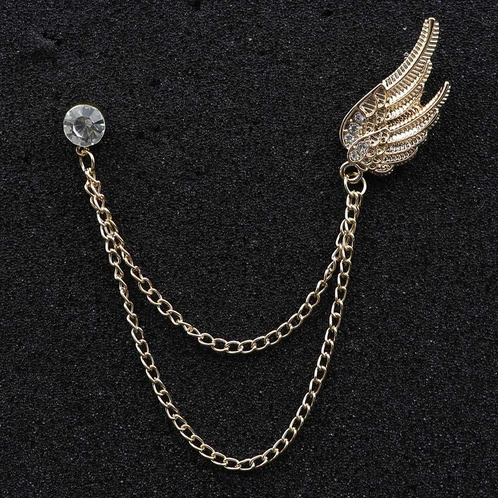 Vintage Double Chain Brooches Angel Wings Star Moustache Deer Glasses Brooch  Shirt Collar Pins Broch For Men Women Collar Pin image 4