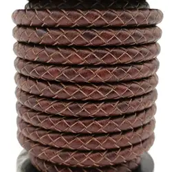 Aaazee 6mm Braided Leather Bolo Cord Round Strap Distressed Brown For Bracele Making