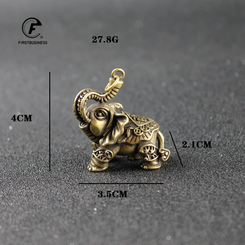 Copper Auspicious Elephant Statue Small Ornaments Retro Brass Feng Shui Animal Home Decor Office Desk Decorations Keyring Charms