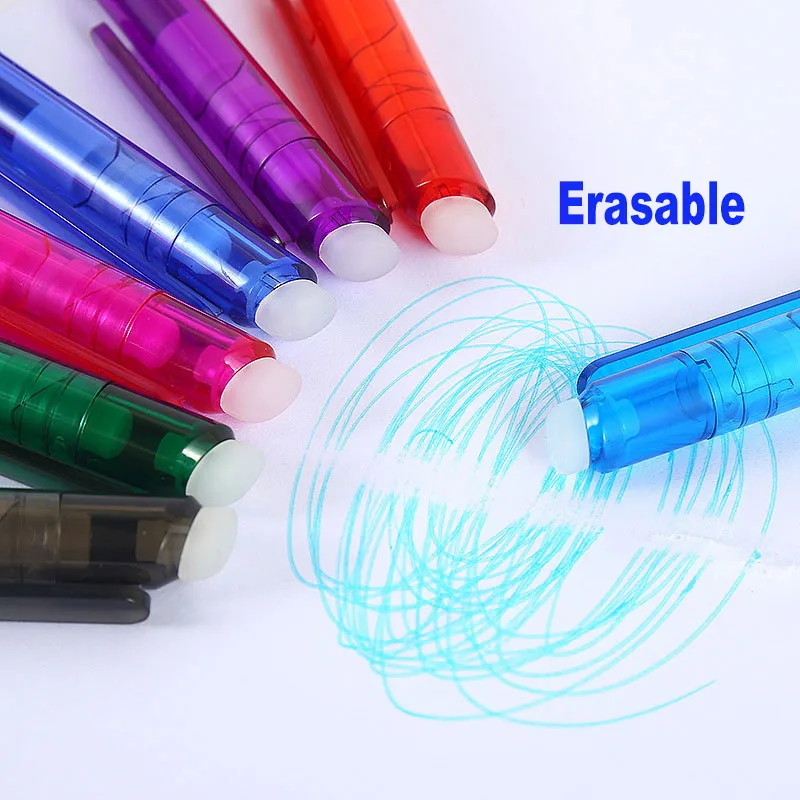 12Pcs Retractable Erasable Gel Pen 0.7mm 0.5mm Bullet Tip Rotation Switch Office Writing Handle Blue Black Ink Color Refill Set