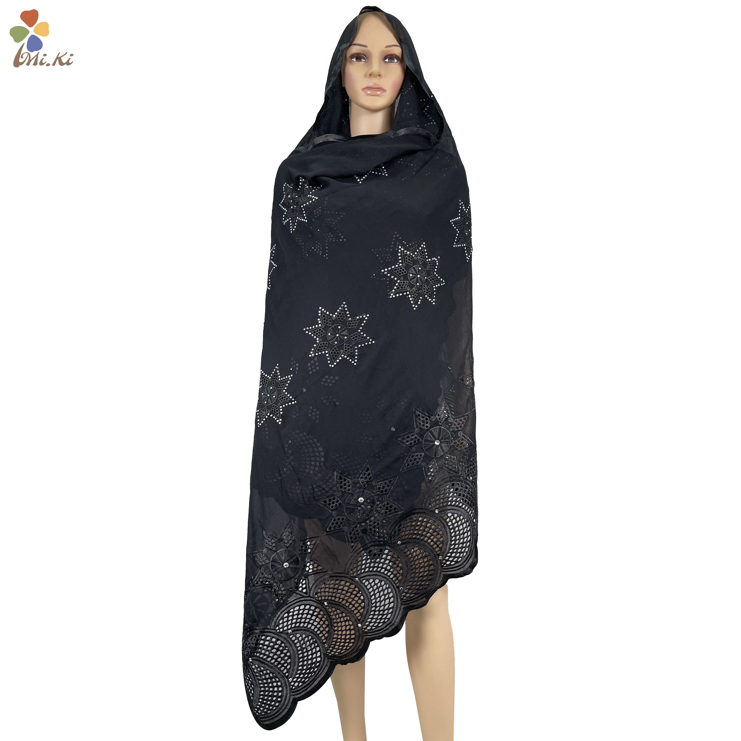 2022 New African Women Fashion Scarf Hijab Muslim Dubai Cotton Shawls For Pray Embroidery Cotton Hijab Turban Scarf BW122